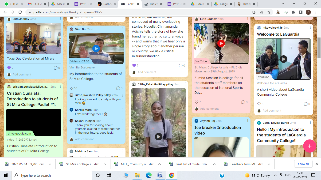 Padlet Photos Students put their videos and comments